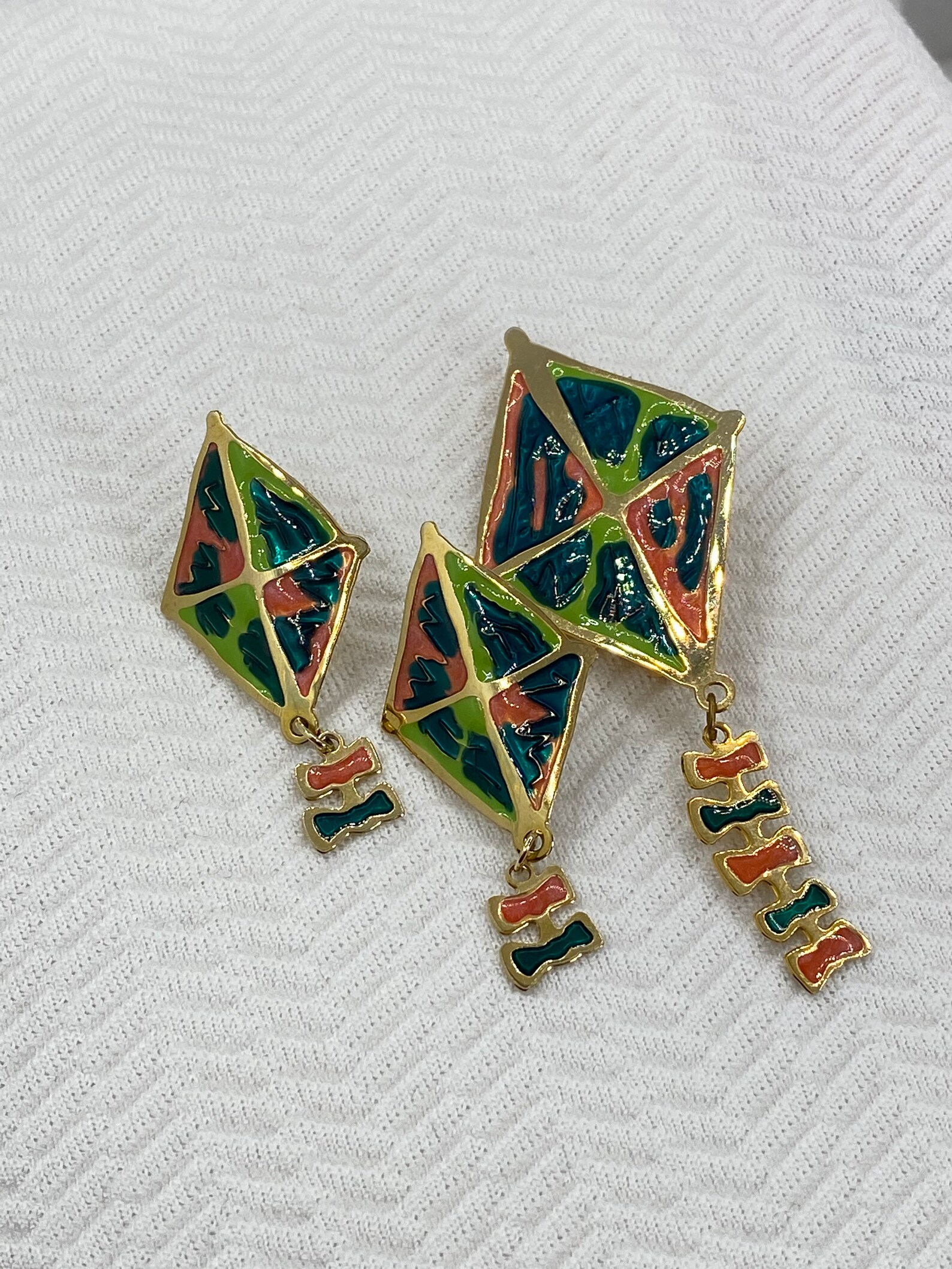 Vintage INDIE 80s Kite Flying Metal Joyería Set Oro Tono Etsy