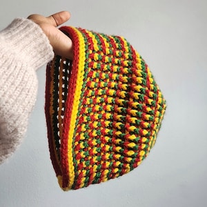 Hand Knit Ethiopian Flag Hat | Rasta Style Beanie | Red Green  display picture 1