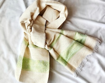 Handwoven Ethiopian Scarf Shawl | Authentic Habesha Cotton Wrap | Green & Gold Tibeb Embroidery | Fair Trade Handmade Gift (100% cotton)