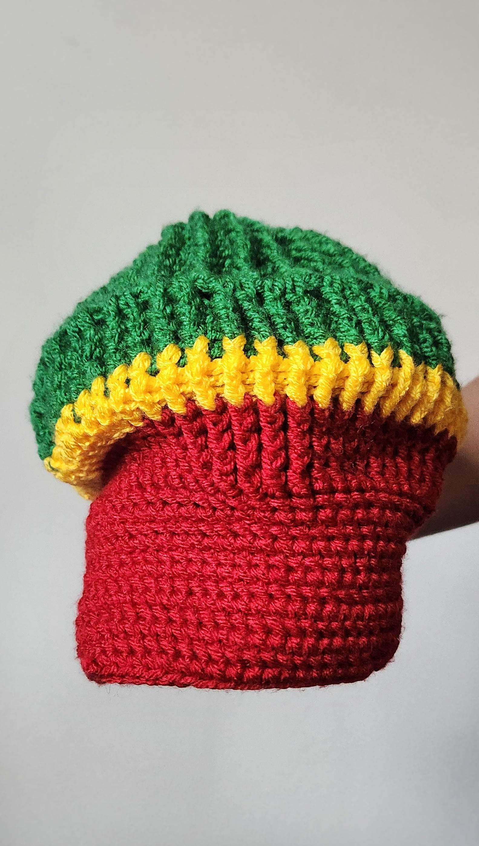 Hand Knit Ethiopian Flag Hat | Rasta Style Beanie | Red Green  display picture 1