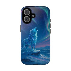 Howling Wolf Phone Case, Aurora Borealis Design, Nature Lovers Gift, Tough Phone Cover, Unique Wildlife Accessory