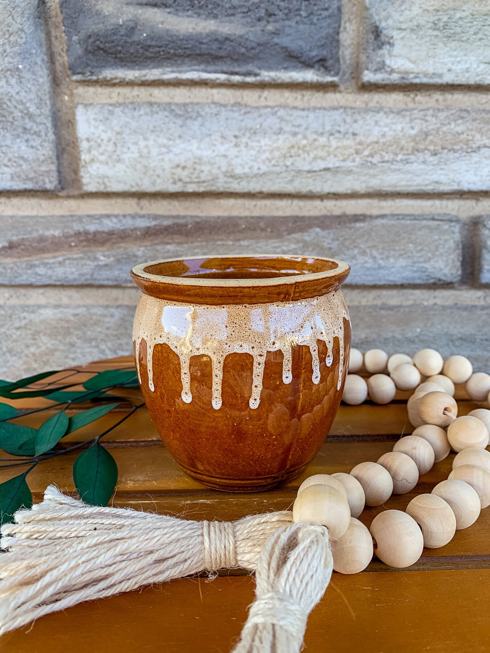 Vintage Handmade Honey Pot Planter / 4 Glossy Brown & Etsy