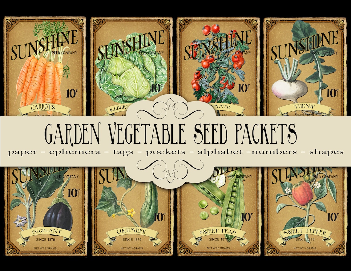 Garden Vegetables Seed Packets DIGITAL DOWNLOAD File 1 Set Etsy