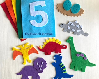 6 Silly Dinosaurs Felt Board Set for Flannel Board Teaching/Preschool Circle Time/Storytime/Teach Colors, Numbers + 3 Songs/Book List