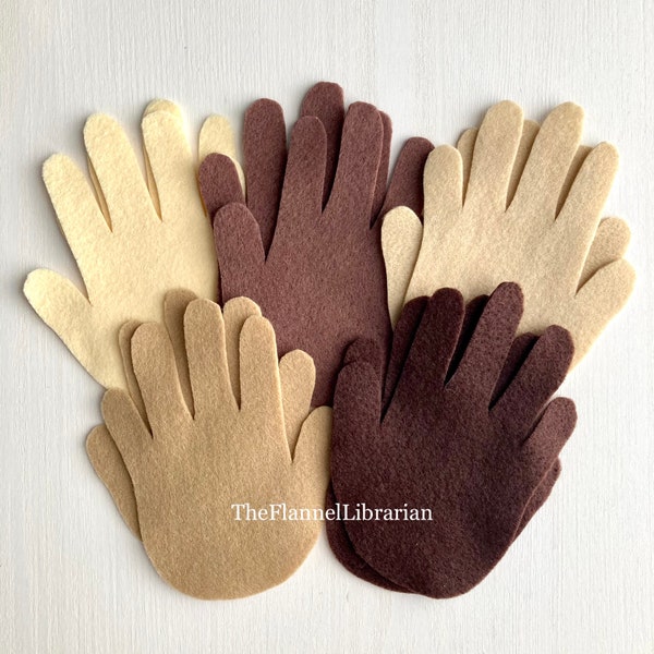 Multicultural Hands 10 pc Felt Board Set/Flannel Board/Preschool Circle Time + Song, Conversation Starters/Book List