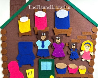 Goldilocks and 3 Bears Felt Set and Large 18in Cabin for Flannel Board Teaching/Preschool Fairy Tale Storytime/Toddler Circle Time