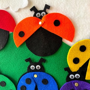 6 Little Ladybugs Rainbow Felt Board Set w/moveable wing Spring Flannel Board Teaching/Preschool Circle Time/Storytime 3 Songs Bild 3