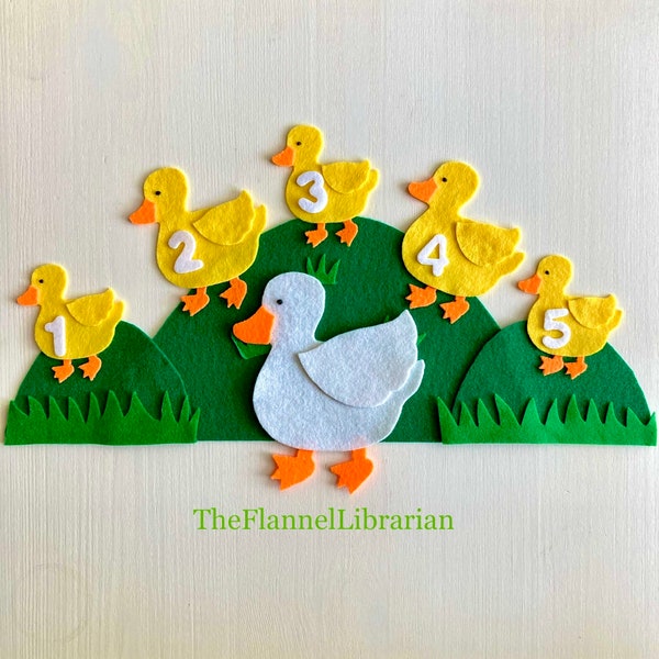 5 Little Ducks Classic Felt Board Set + 18 inch hills for Flannel Board Teaching/Preschool Circle Time/Storytime/Counting + Song Sheet