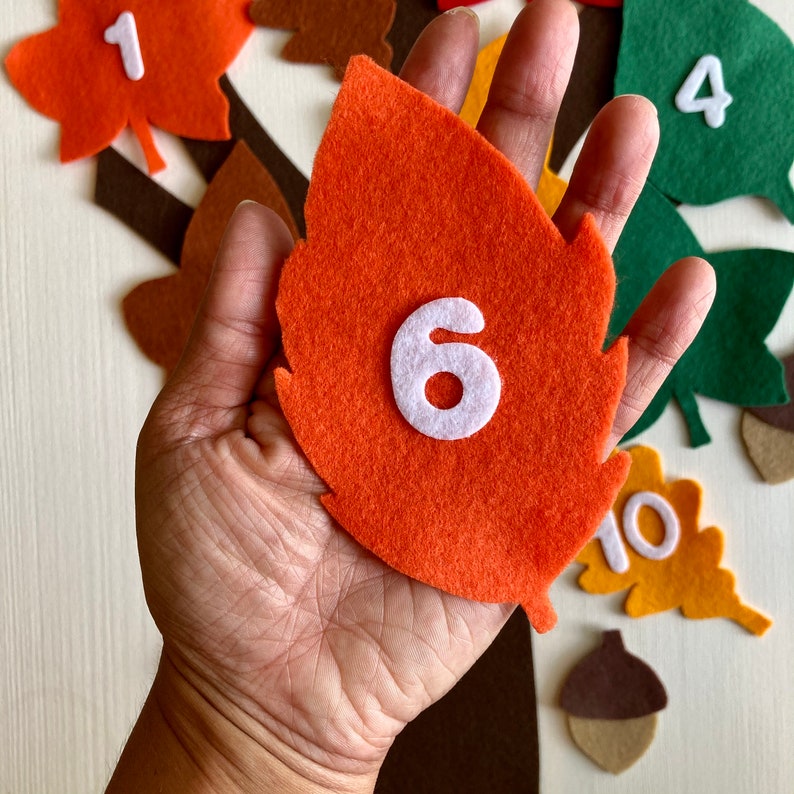 10 Autumn Leaves 18 in. Felt Tree/Hide Acorns Game/Flannel Board/Felt Board Teaching/Preschool Circle Time/Storytime 2 Songs/1 Activity image 5