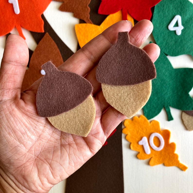 10 Autumn Leaves 18 in. Felt Tree/Hide Acorns Game/Flannel Board/Felt Board Teaching/Preschool Circle Time/Storytime 2 Songs/1 Activity image 6