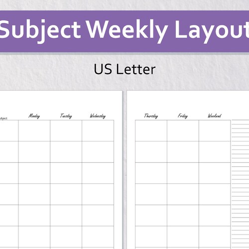 Weekly Subject Layout Insert Printable Undated Classic Happy - Etsy