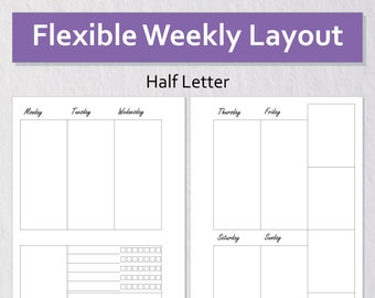 Weekly Undated Half-Letter/Junior Planner Printable | Week on Two Pages | Week Organizer | Calendar | Minimal Planner | Vertical Weekly