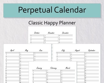 Year Calendar Happy Planner | Undated Calendar | Perpetual Birthday Calendar | Celebration Calendar | Printable Planner | Instant Download