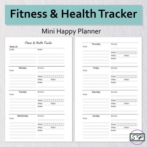 Fitness Tracker Planner Mini Happy Planner Insert Printable | Week Health Tracker | Food Log | Wellness | Activity Tracking | Food Journal