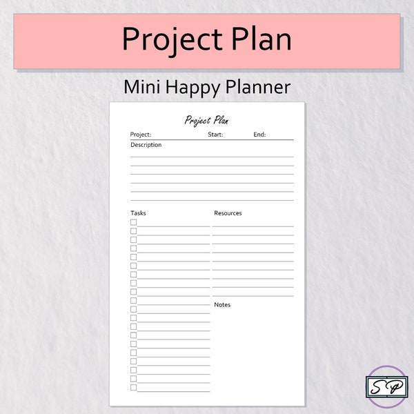 Project Plan Insert Mini Happy Planner Size Printable | Minimal Planner | Productivity | Goals | Project Tracker | Project Management