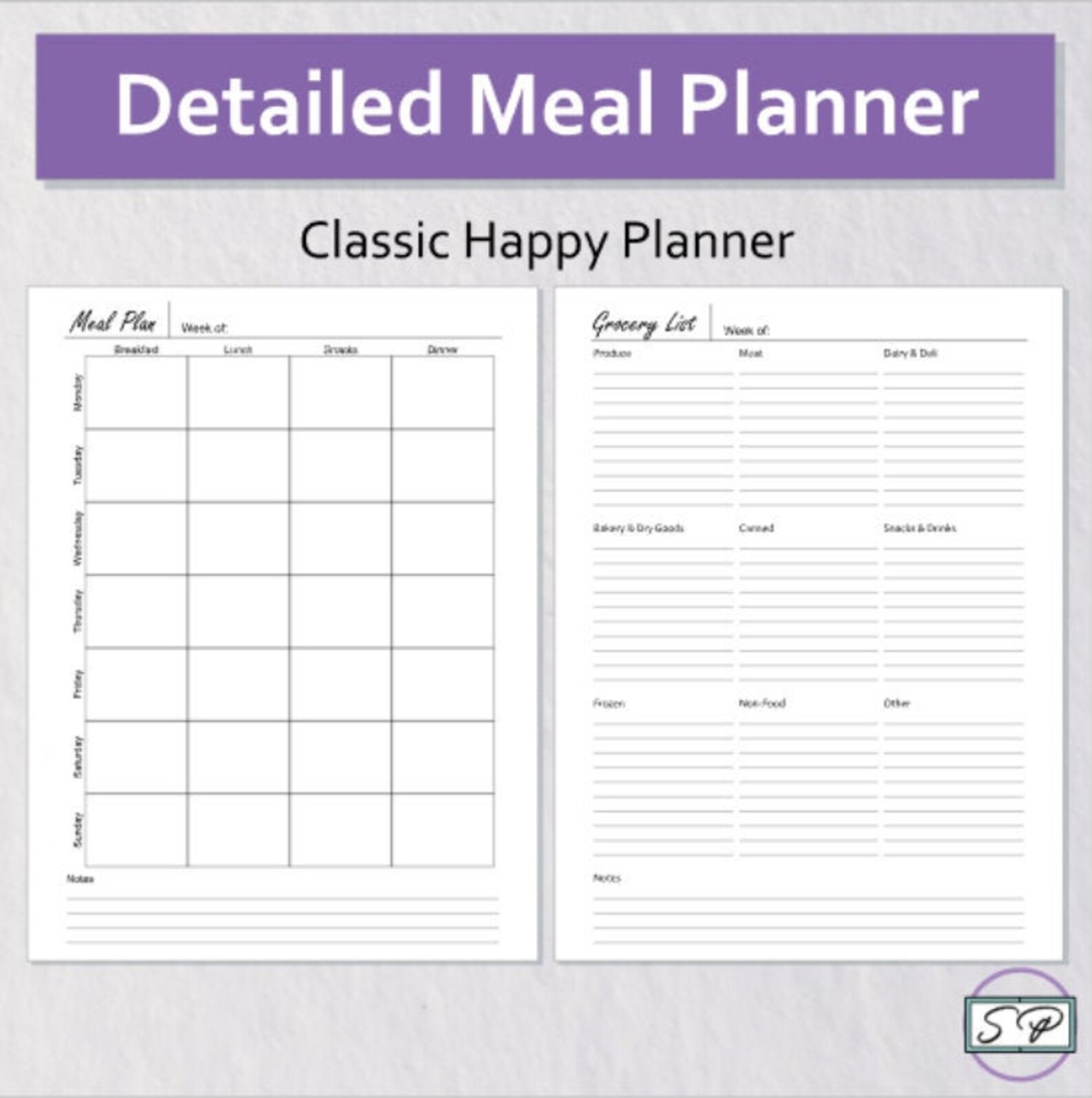 Detailed Meal Planning Insert Classic Happy Planner Printable Etsy