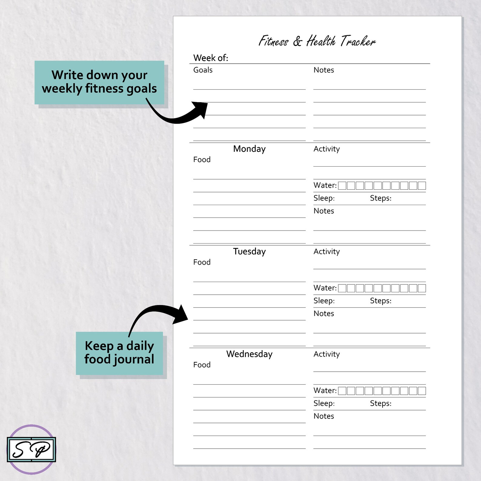 Fitness Tracker Planner Mini Happy Planner Insert Printable | Week ...