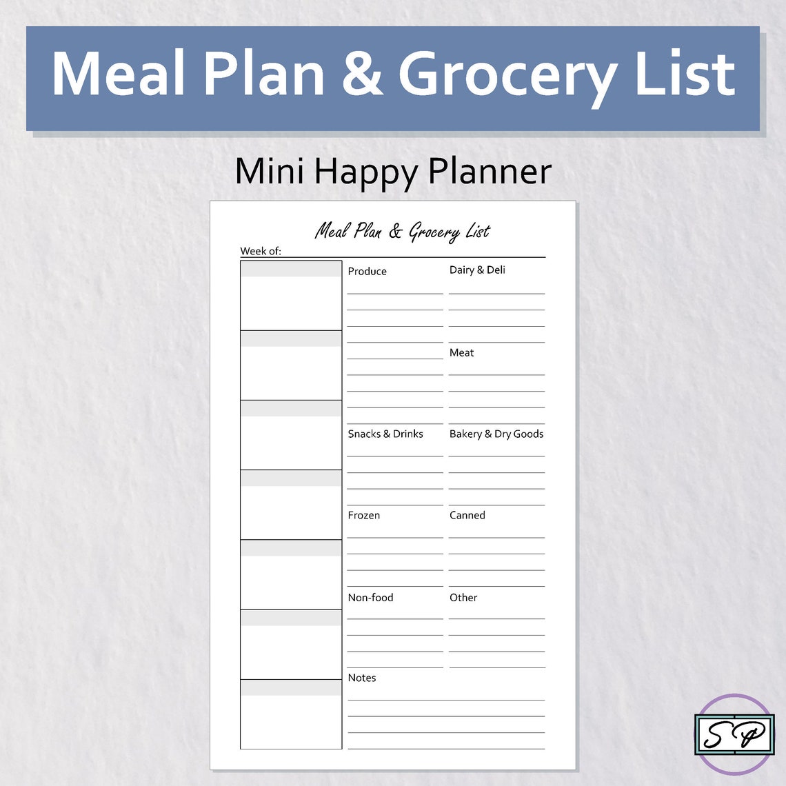 Meal Planning Insert Mini Happy Planner Size Printable | Grocery List ...