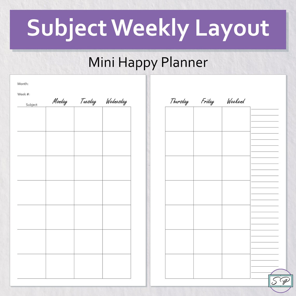 Weekly Subject Layout Insert Printable Mini Happy Planner Size ...