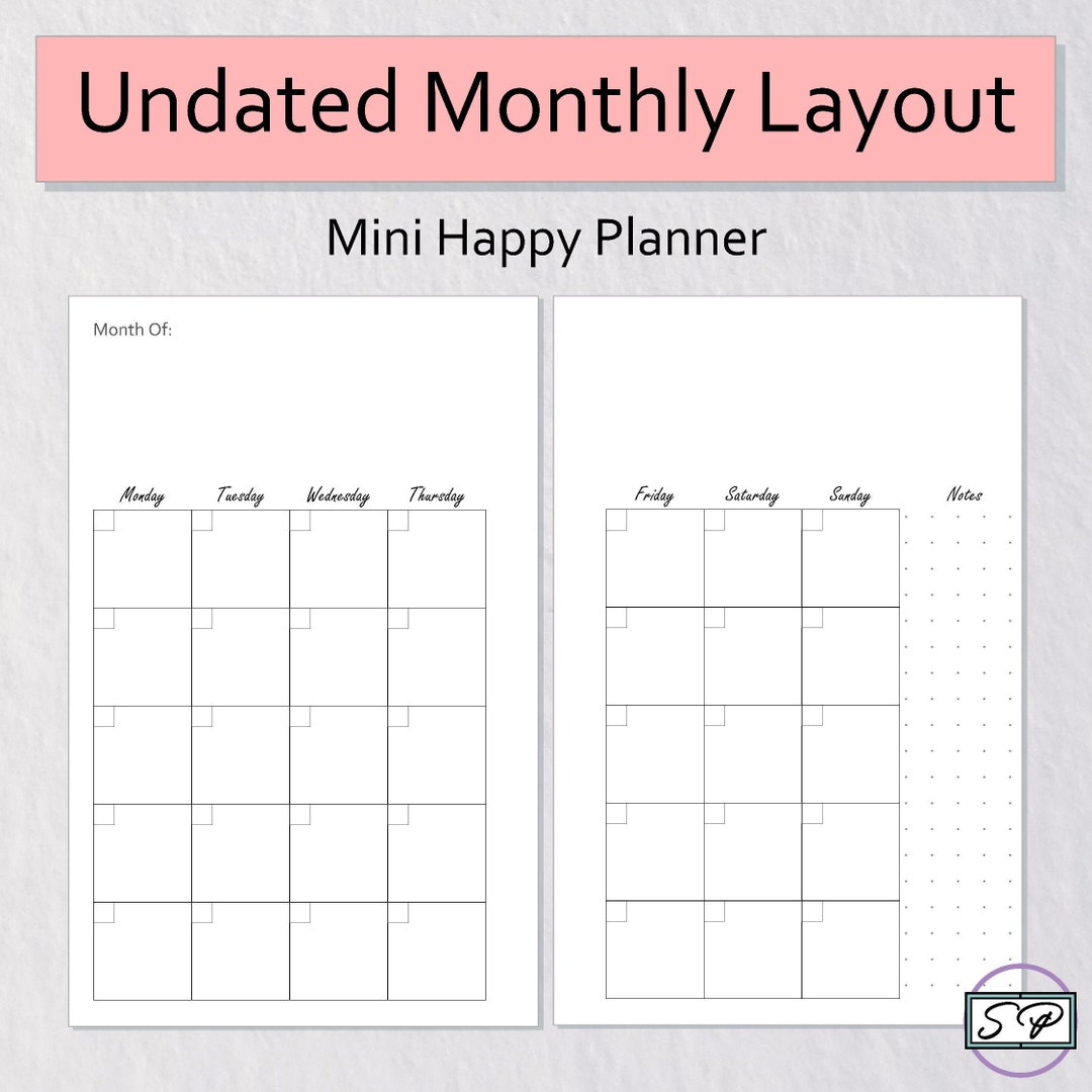 Undated Monthly Planner Insert Pages Printable Mini Happy Planner Size ...