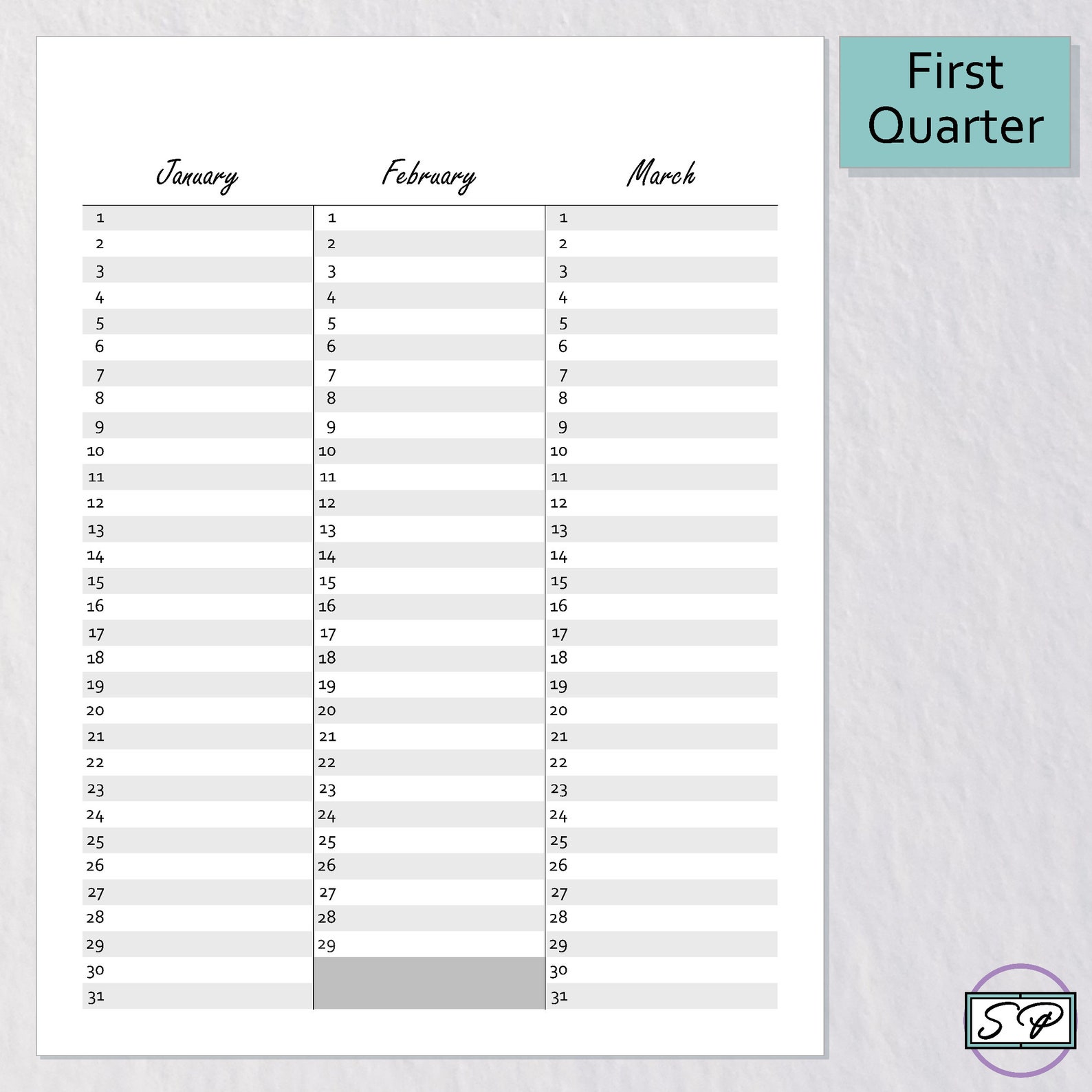 Perpetual Calendar Letter Size Printable | Year at a Glance | Vertical ...