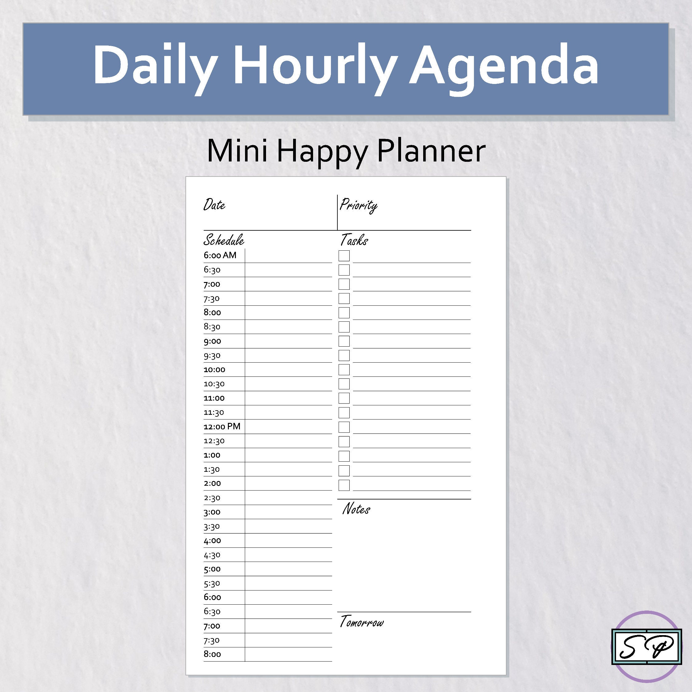 Daily Planner Insert Mini Happy Planner Size Printable | Hourly Daily ...