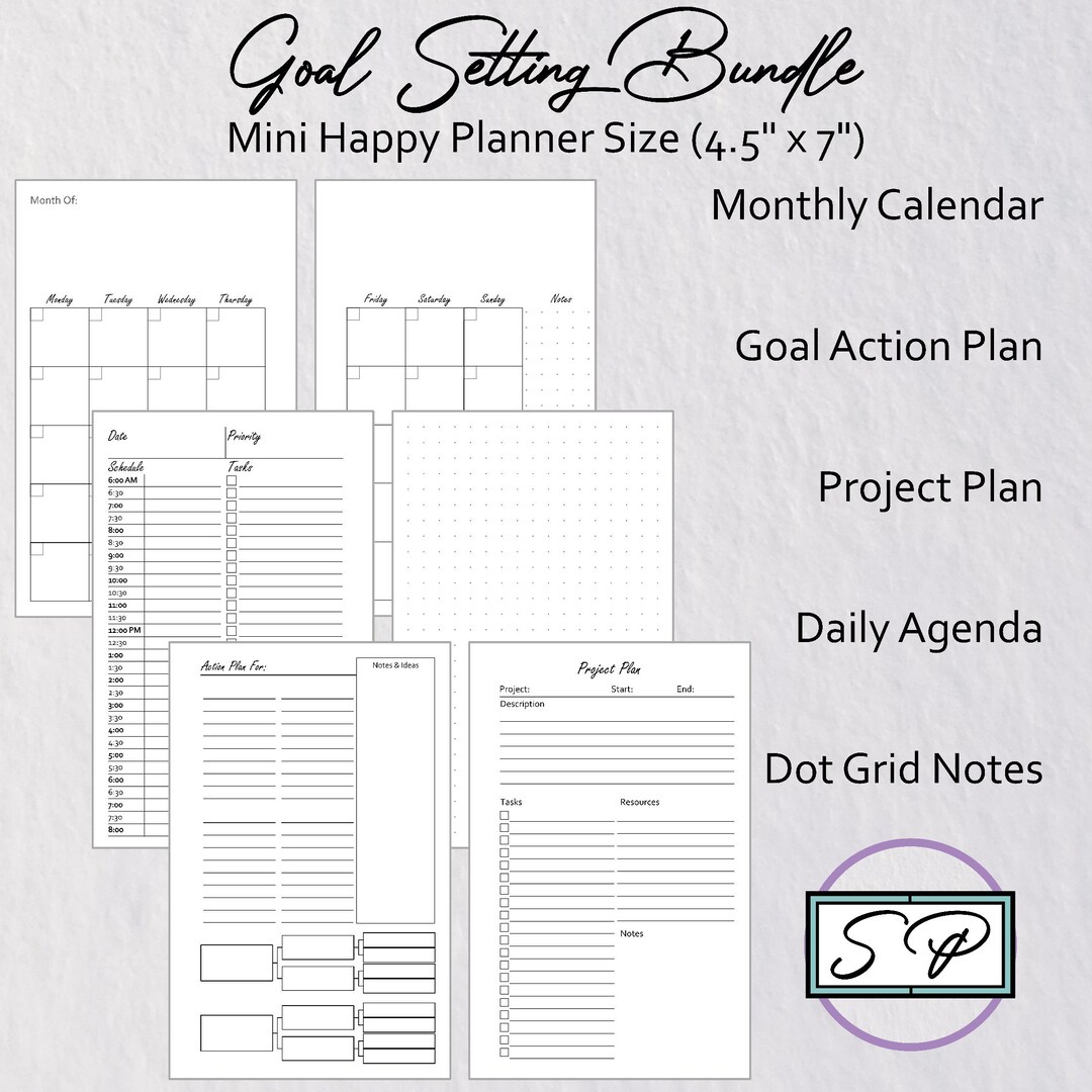 Goal Setting Bundle Printable Planner Mini Happy Planner | Productivity ...