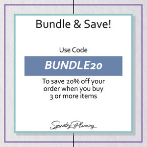 May include: A blue and white graphic with the text "Bundle & Save!" and "Use Code BUNDLE20" to save 20% off your order when you buy 3 or more items. The graphic also includes the text "Symmetry Planning".