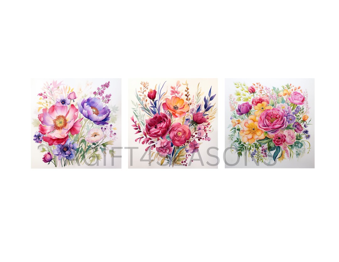 Wildflowers, Watercolor Wall Art Set of 3 Prints, Wild Field Plants Art ...