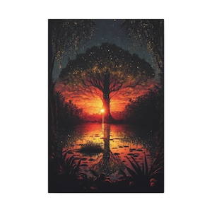 Firefly Sunset Print on Canvas, Framed Canvas Print, Gift for the Home, Abstract Print, Fireflies Art Gift, Living Room Wall Art