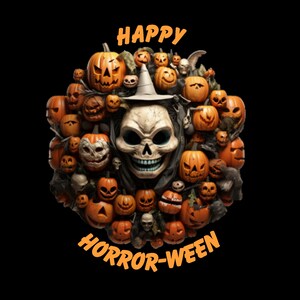Happy Horror-Ween Png, Skull/Pumpkin Sublimation Design for Shirts, Mugs, Halloween PNG, Spooky Png, Gothic Png, Horror Png, Halloween Decor