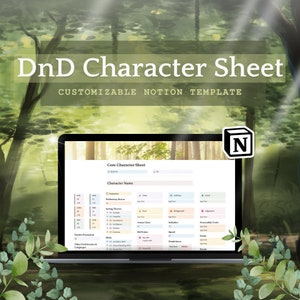 Modelo de noção de folha de personagem DnD | Diário DnD | DnD 5e | Masmorras e Dragões | Ficha de Personagem 5e | Customizável | Download digital