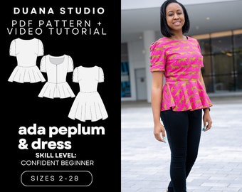 Ada Peplum & Dress A4, US Letter, A0/Copyshop PDF Pattern Sizes 2-28