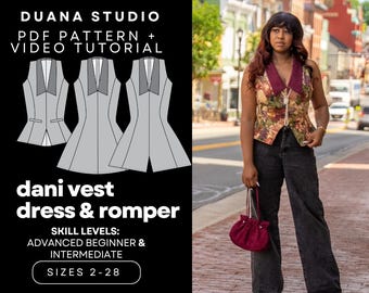 Dani Vest, Dress, & Romper A4, US Letter, A0/Copyshop PDF Pattern Sizes 2-28