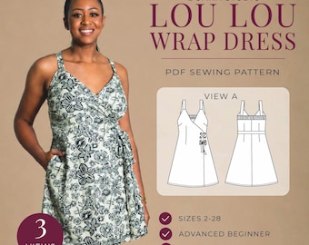 Lou Lou Wrap Dress A4, US Letter, A0/Copyshop, Projector PDF Pattern Sizes 2-28