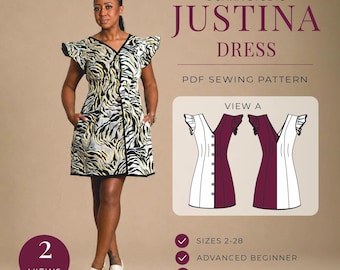 Justina Top & Dress A4, US Letter, A0/Copyshop PDF Pattern Sizes 2-28