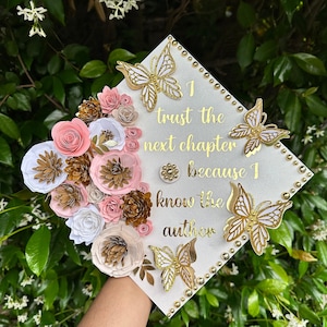 Graduation Cap, Pink Flower Grad Cap, Graduation Pink Cap, Pink and Gold Grad Cap, Shades of Pink Grad Cap, First Gen Graduate, Grad Cap