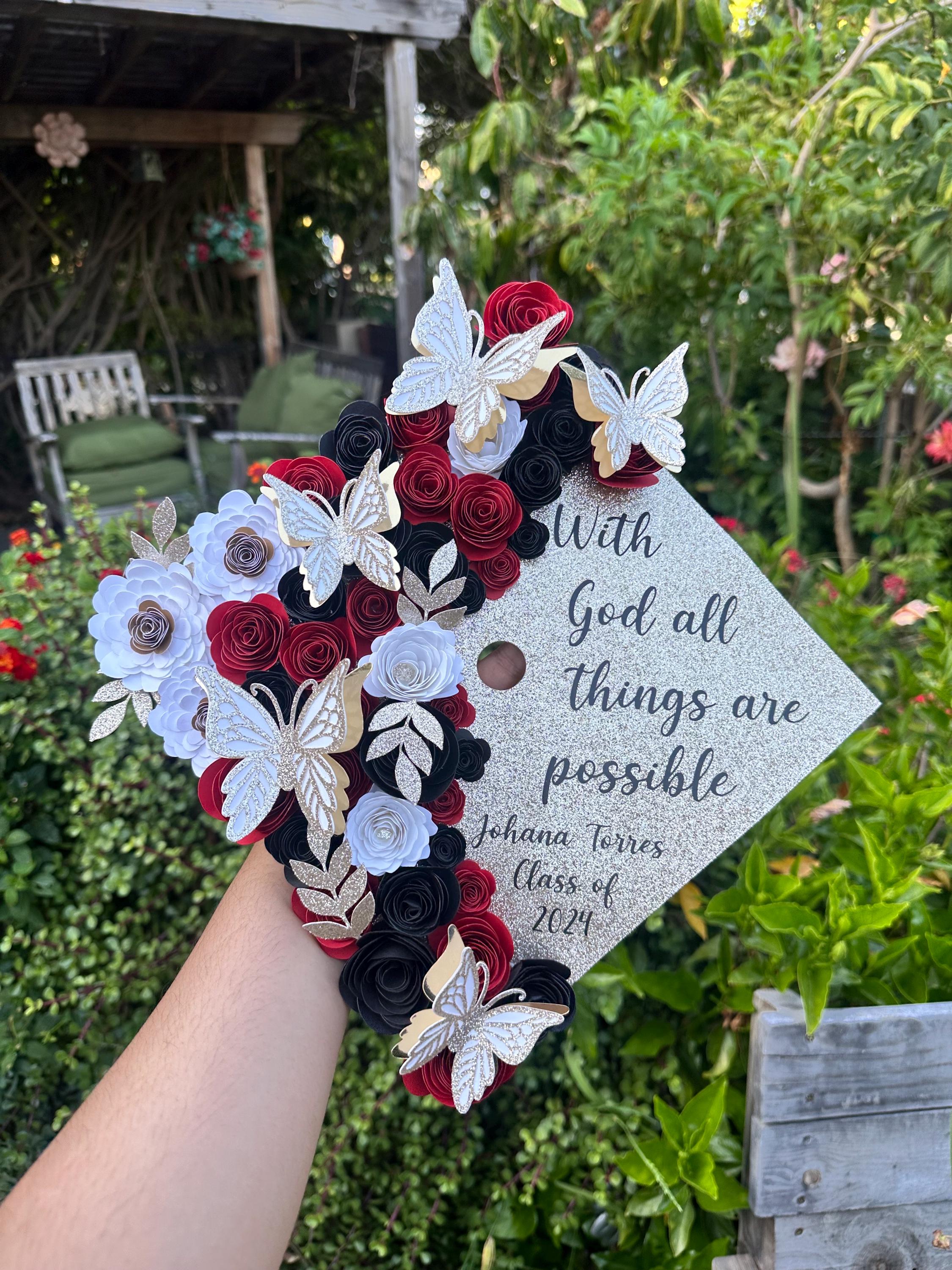 Graduation Cap, Pink Flower Grad Cap, Graduation Pink Cap, Pink and ...