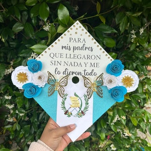 Flag Graduation Cap, Blue Flower Grad Cap, Guatemala Grad Cap, Blue and White Grad Cap, Shades of Blue Grad Cap, First Gen Graduate, Guate