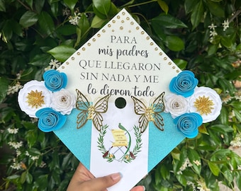Flag Graduation Cap, Blue Flower Grad Cap, Guatemala Grad Cap, Blue and White Grad Cap, Shades of Blue Grad Cap, First Gen Graduate, Guate