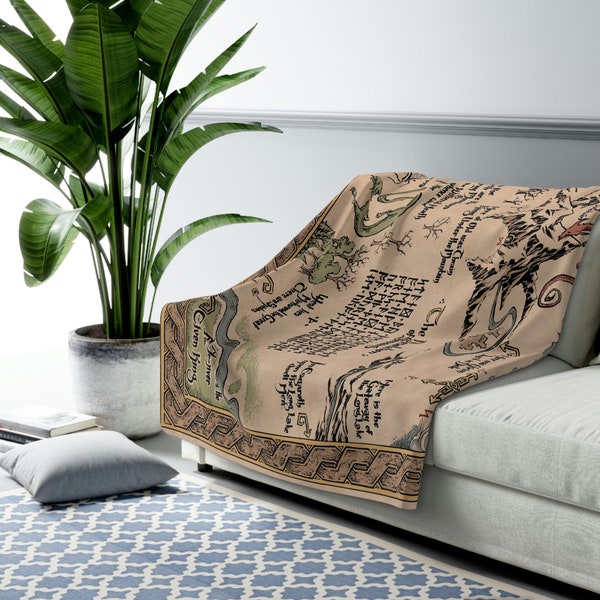 Thorin's map and Bilbo Baggins Sherpa Fleece Blanket - Lord of the rings map - LOTR home