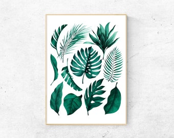Tropischer Druck. Tropische Blätter Wandkunst. Exotische Pflanzen Plakat. Botanische Dekor. Digitaler Download.