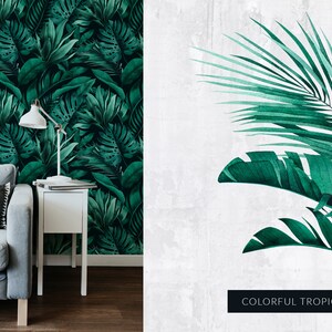 Tropische Blätter digitales Papier. Exotische Pflanzen Musterdesign. Tropisches Blumen Muster. Aquarell Palmenblätter. Sofortiger Download. Bild 3