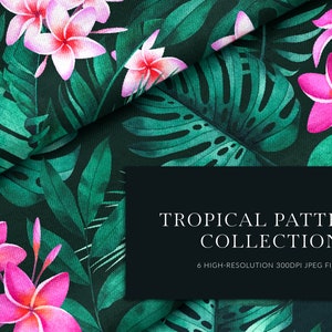 Tropische Blätter digitales Papier. Exotische Pflanzen Musterdesign. Tropisches Blumen Muster. Aquarell Palmenblätter. Sofortiger Download. Bild 5