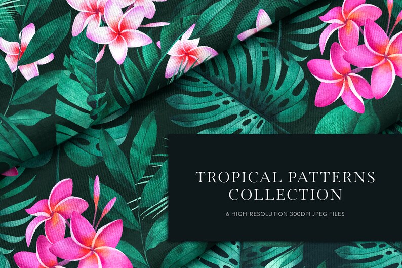 Tropische Blätter digitales Papier. Exotische Pflanzen Musterdesign. Tropisches Blumen Muster. Aquarell Palmenblätter. Sofortiger Download. Bild 5