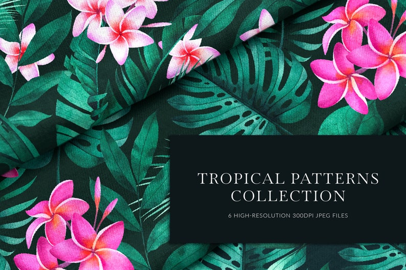Tropical leaves digital paper Exotic plants seamless pattern Tropical flowers pattern Instant download. Watercolor palm tree leaves