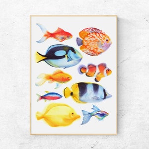 Tropical fish print. Coral reef wall art. Exotic fish poster. Sea life decor. Digital download.