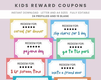 Printable Editable Kids Reward Coupon Book Kids Reward Template