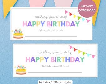 Birthday gift, Happy Birthday Coupon, Printable coupon, Birthday Gift for her, Fill-in-the-blank, DIY Birthday, Gift Voucher, Printable, A4