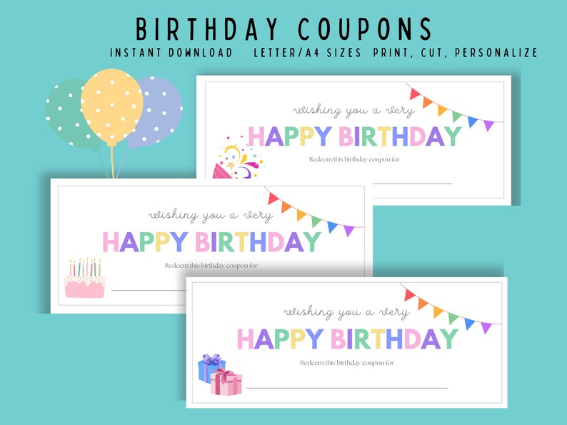 Birthday Gift, Printable Happy Birthday Coupons, Unique DIY Birthday ...